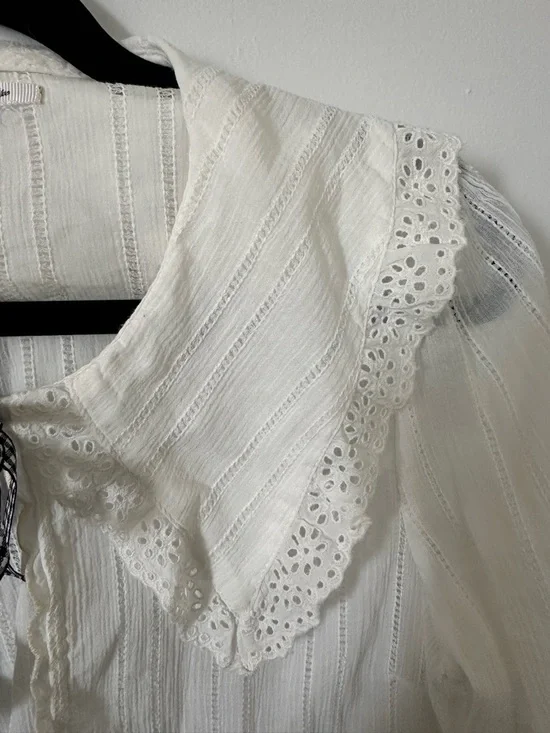 Kimchi Blue White Lace-Trim Sheer Blouse with Gingham Ties - Picture 6 of 6